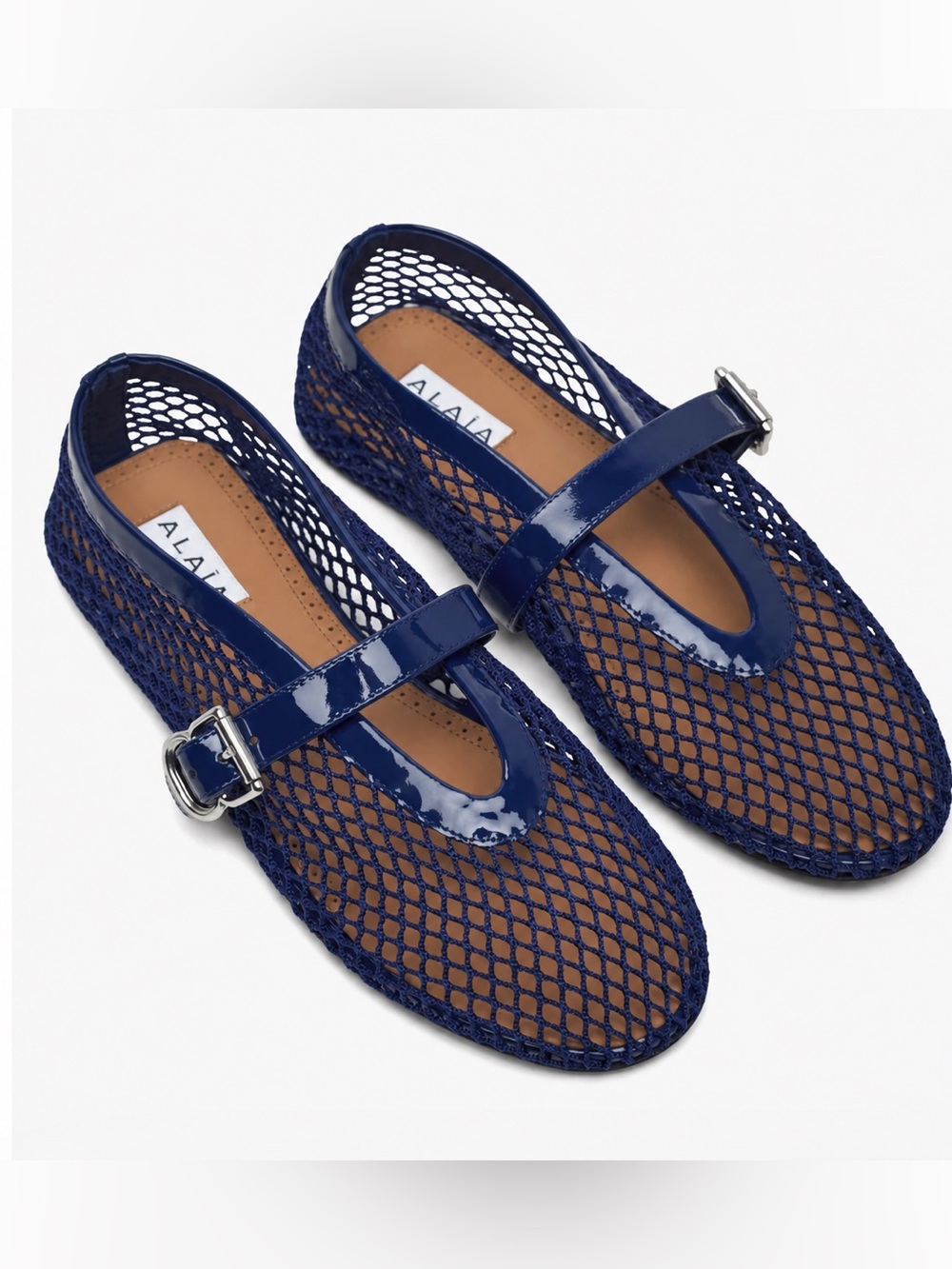 New in Box Alaïa Iconic Fishnet Ballet Flats in Navy size 40. Fits a 9